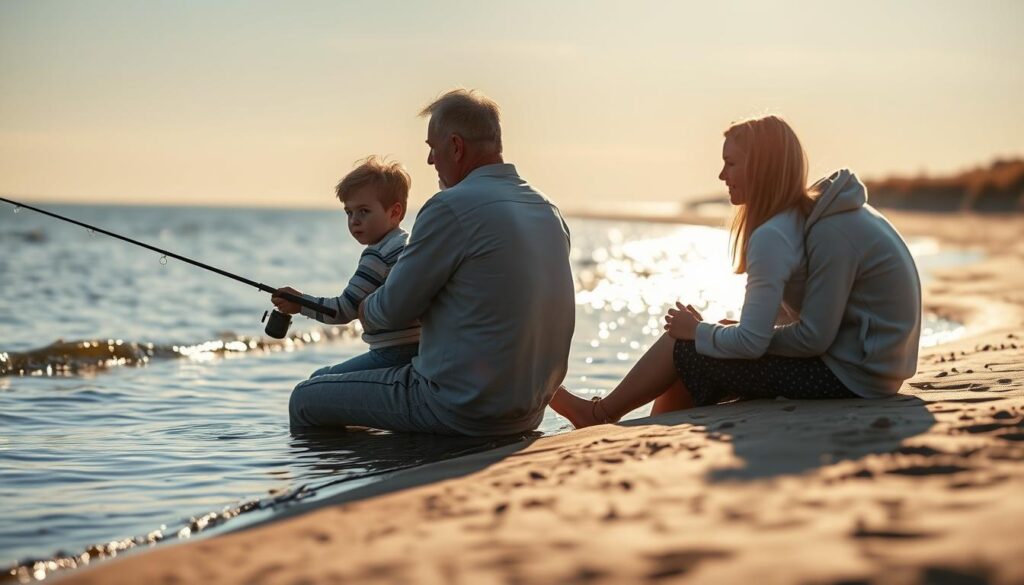 Familie beim Hvide Sande angeln